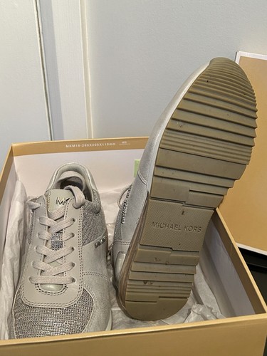 Authentic Silver Grey All Glitter Leather “Allie” Michael Kors Trainers, UK 3 - Picture 4 of 15