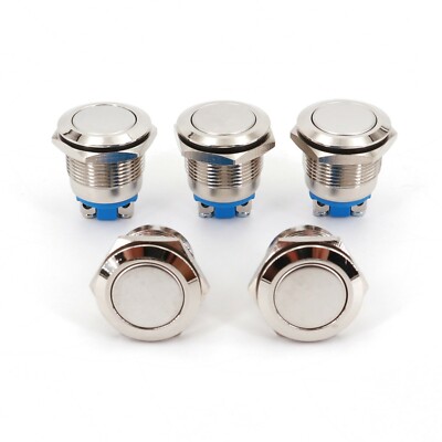 5Pcs Metal 19mm Momentary OFF-MOM Flat Round Push Button Switch Screw Connection