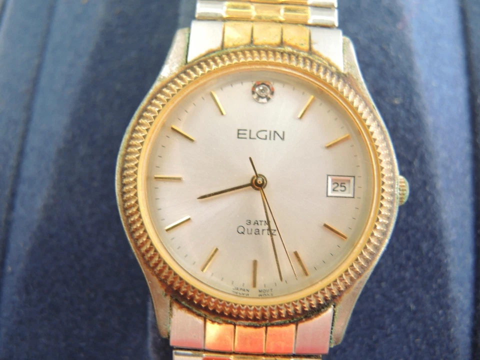 Reloj Pulsera Vintage Cuarzo Elgin Dos Tonos - FX-155-009 Con Caja Original Foto 4 de 4