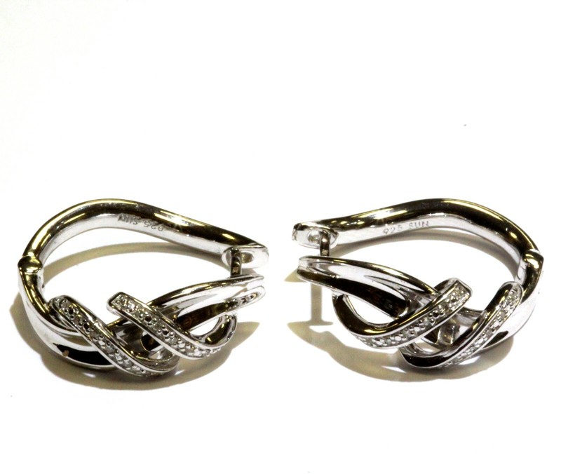 New 925 sterling silver .10ct VS G diamond swirl hoop earrings 11.6g ladies 