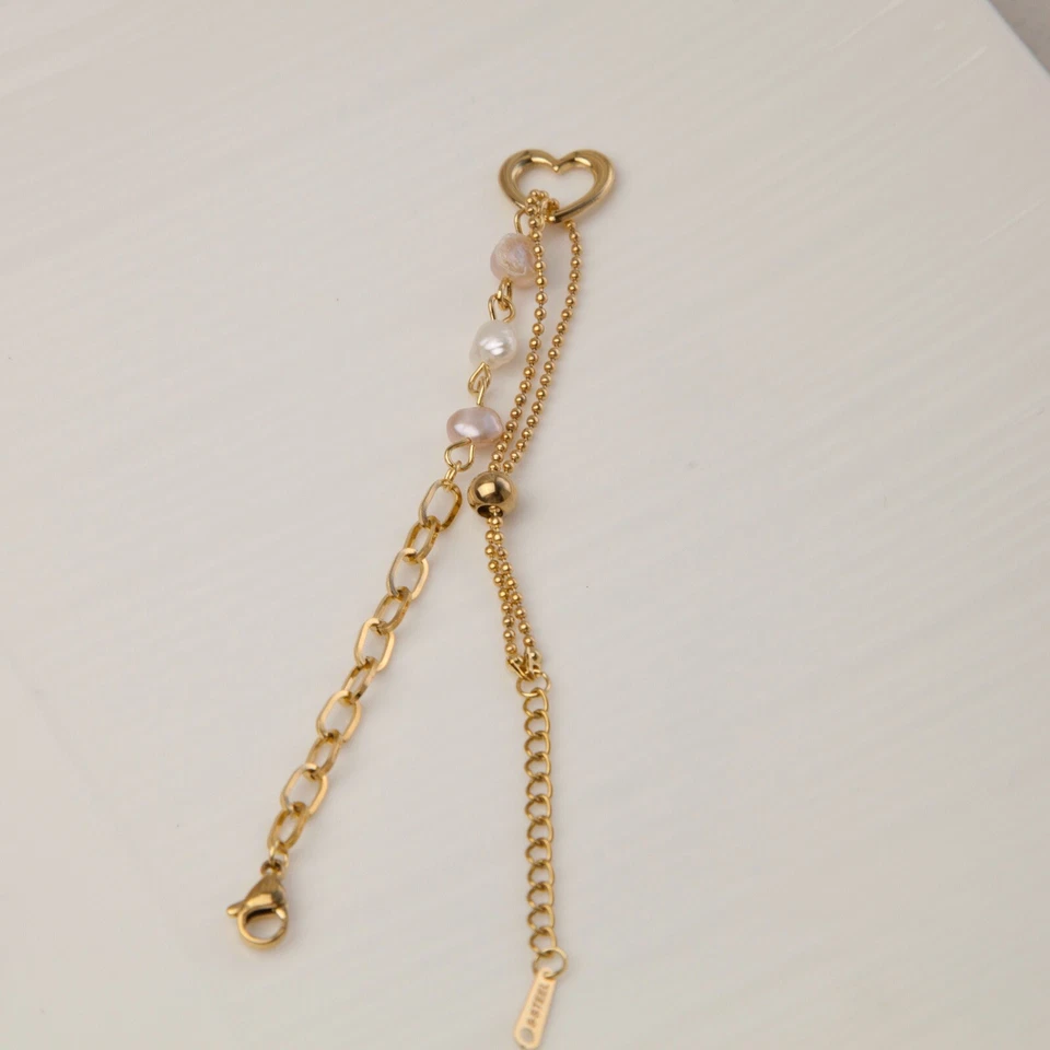 Gold Plated Stainless Steel Bracelet, Freshwater Pearls and Heart Bracelet — 第 4/4 张图片