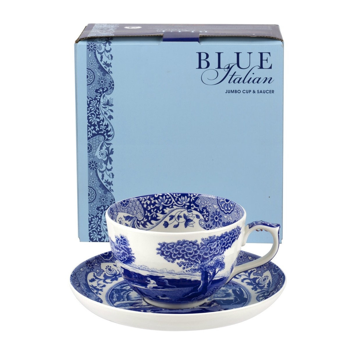 Spode Blue Italian Fine Porcelain Jumbo Cup and Saucer, 20 Ounces