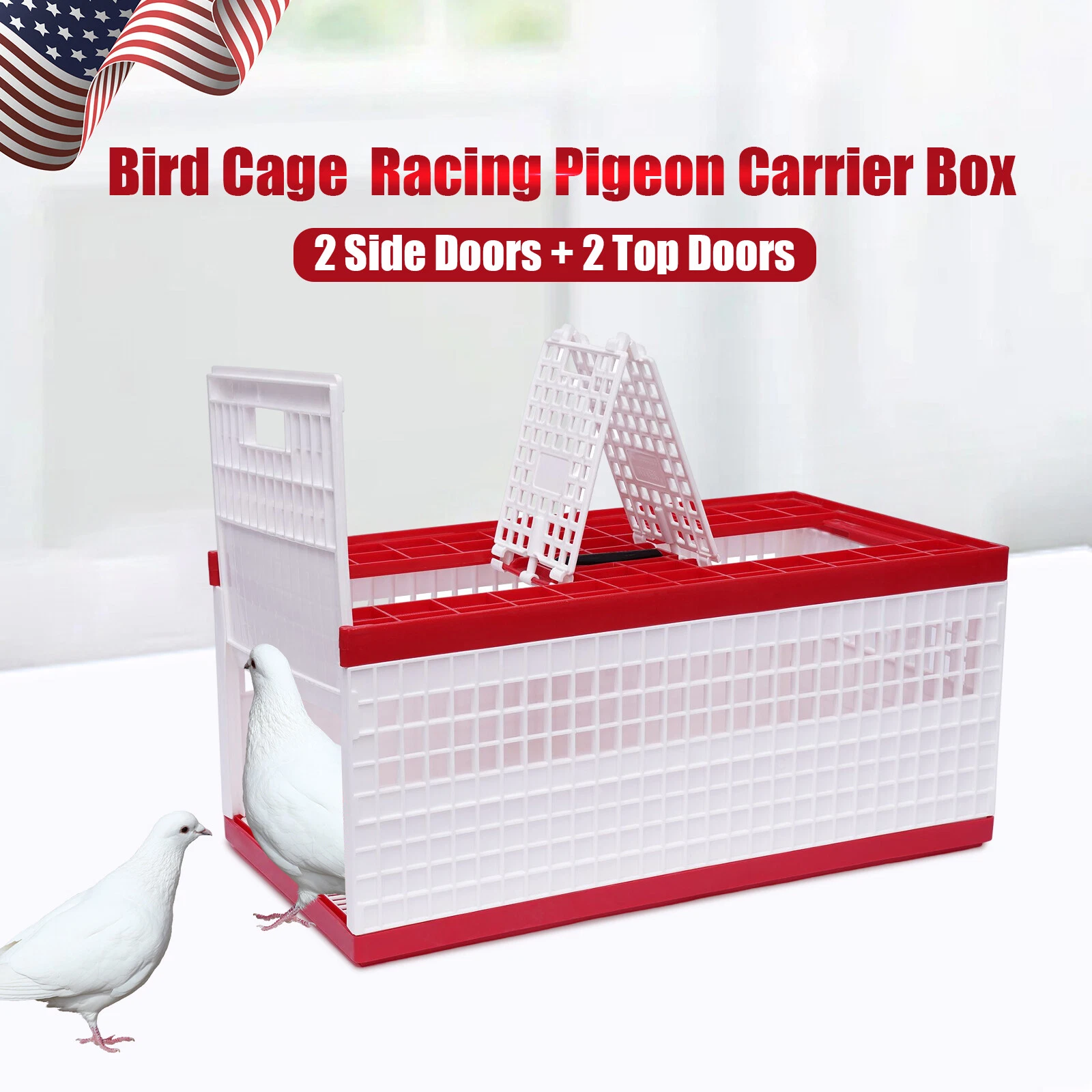 Racing Pigeon Carrier Box Bird Training Basket With 2 Side Doors 2 Top Doors Box