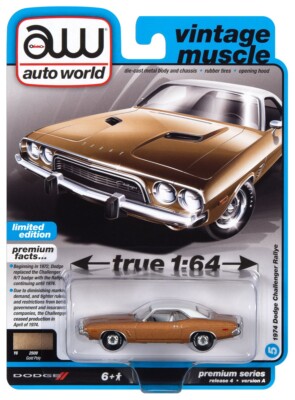 2022 AUTO WORLD 1:64 *PREMIUM 4A* GOLD 1974 Dodge Challenger