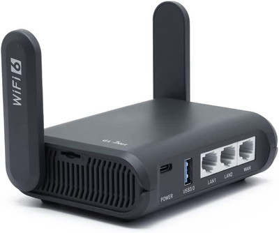 GL.iNet GL-AXT1800 Slate AX Pocket-Sized Wi-Fi 6 Gigabit Travel Router Extender.