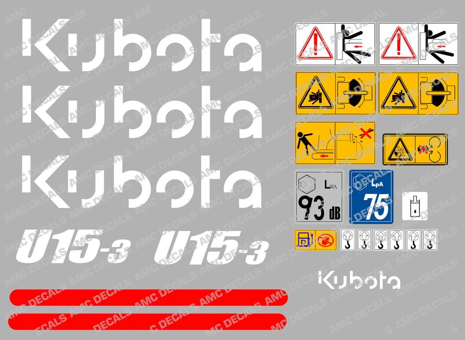 KUBOTA U15-3 MINI DIGGER COMPLETE DECAL SET WITH SAFETY WARNING SIGNS - image 1 of 1