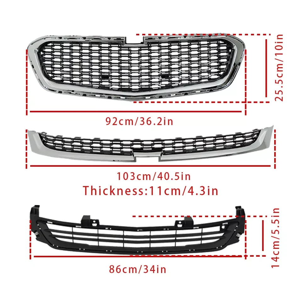 Juego de 3 piezas de rejilla delantera superior, central e inferior para Chevrolet Malibu 2014-2016 Foto 3 de 4