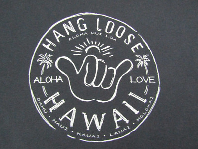 HANG LOOSE HAWAII ALOHA LOVE NUI LOA blk t-shirt women M ISLAND GIRL NWOT NICE!