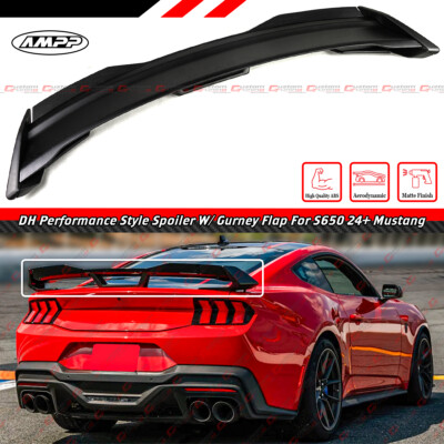 #ad For 2024 26 Ford Mustang DH Performance Matte Black Spoiler W Smoke Gurney Flap $153.99