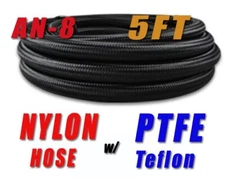 AN-8 PTFE fitting Black Nylon PTFE Teflon Ethanol Fuel Oil Gas Hose Line - 5ft
