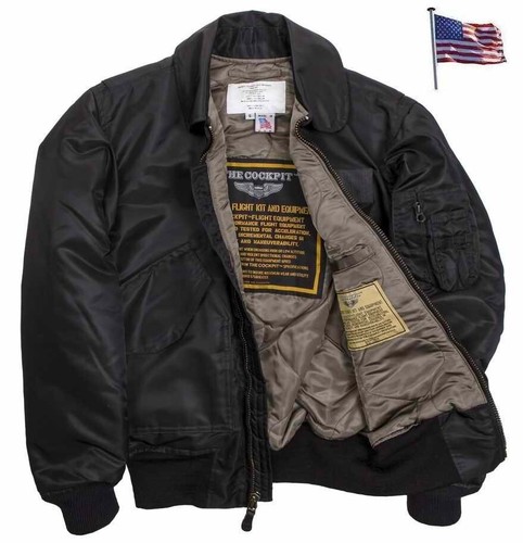 Jacket Bombers Aviator CWU-55P Winter Cockpit USA Made IN USA CWU55 Nylon Black