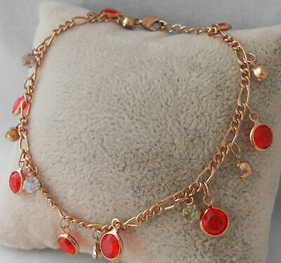 Gorgeous Gold Plated Figaro Round Red Charm Bracelet BFC109