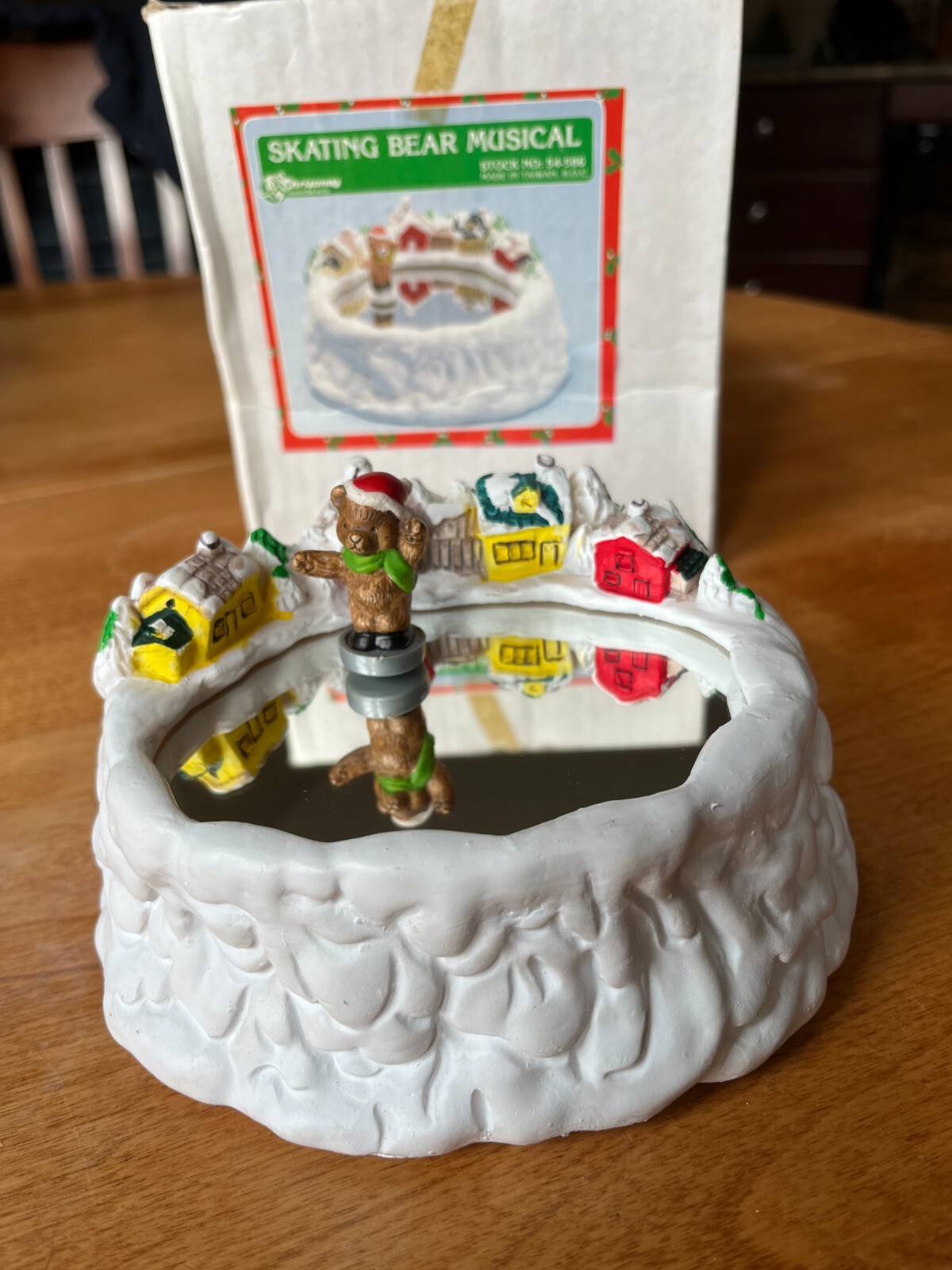 Vintage Christmas Around the World Music Box Skating Bear Ice