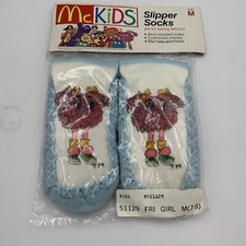 Nos Vintage Pair Of Mcdonald's Mckids Blue Fri Girl Slipper Socks Size M 7c-8c