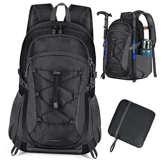 40L Waterproof Hiking Backpack Lightweight Packable Camping Gear Black