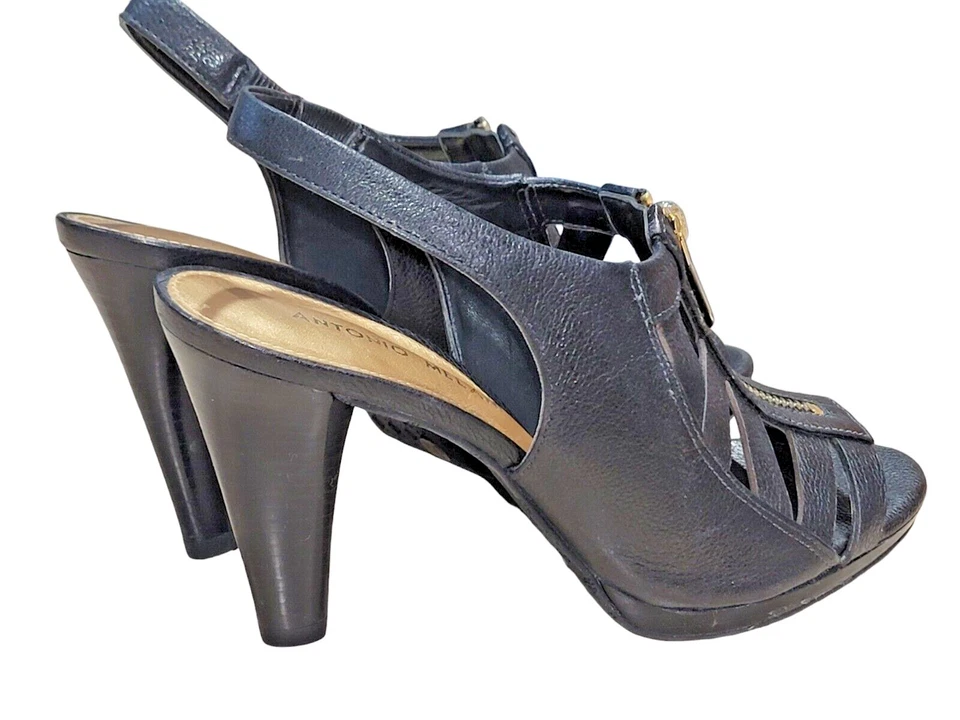Antonio Melani Cinema Women's Black Heeled Leather Sandals Size 7.5 M With Box - Image 4 of 4