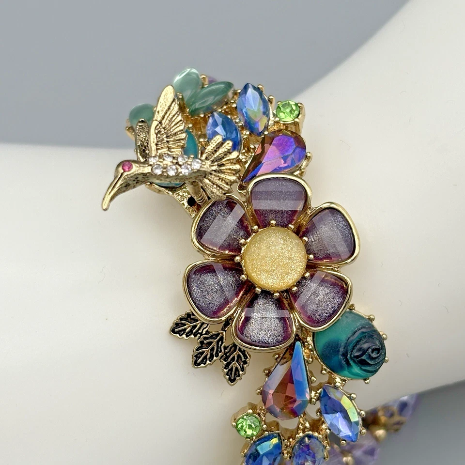 Betsey Johnson Hummingbird Flower Bracelet 7" Spring Ahead Trembler Vintage - Image 2 of 4