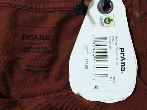 prAna Men's Basic Long Sleeve Heritage Graphic Tee WR4 Crimson Logo Small - Picture 6 of 12