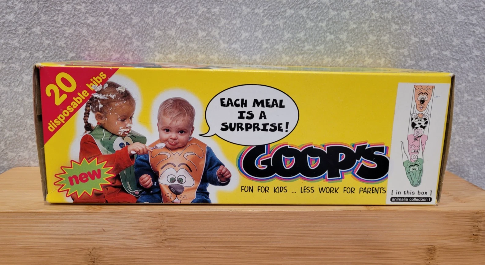Vintage Goops Disposable Jungle Farm Animal Baby Bibs Box Sealed 20 Count