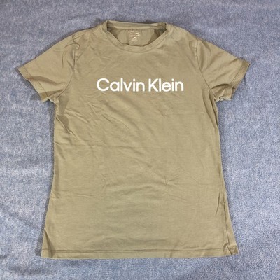 Calvin Klein Performance Women's Stretch T-Shirt  With Logo Olive Green Size Lg