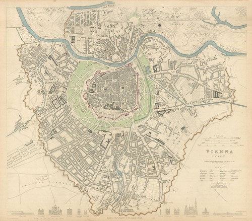 VIENNA WIEN. Antique town city map plan. Principal building profiles. SDUK 1847