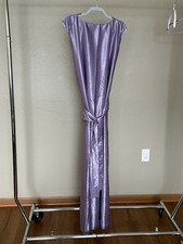 LUNARA LAVENDER/ORCHID SATIN GOWN WITH WRAP TIE CRYSTAL FRINGE XXL