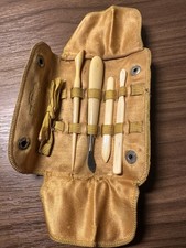 Vtg Manicure Set Ivory Celluloid w/ Leather Carry Bag Set of 4