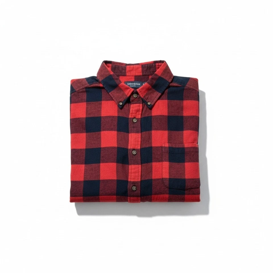 男式红色黑色水牛格子法兰绒衬衫 - 长袖纽扣工作服 XL — 第 3/4 张图片