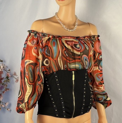 #ad #ad BEADED MULTI COLORED WHIMSICAL FAIRY LIKE TOP On or Off The Shoulder Boho Sz L $15.99
