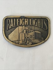 Vintage Raleigh Lights Tobacco Cigarettes Semi Truck Trucker Brass Belt Buckle