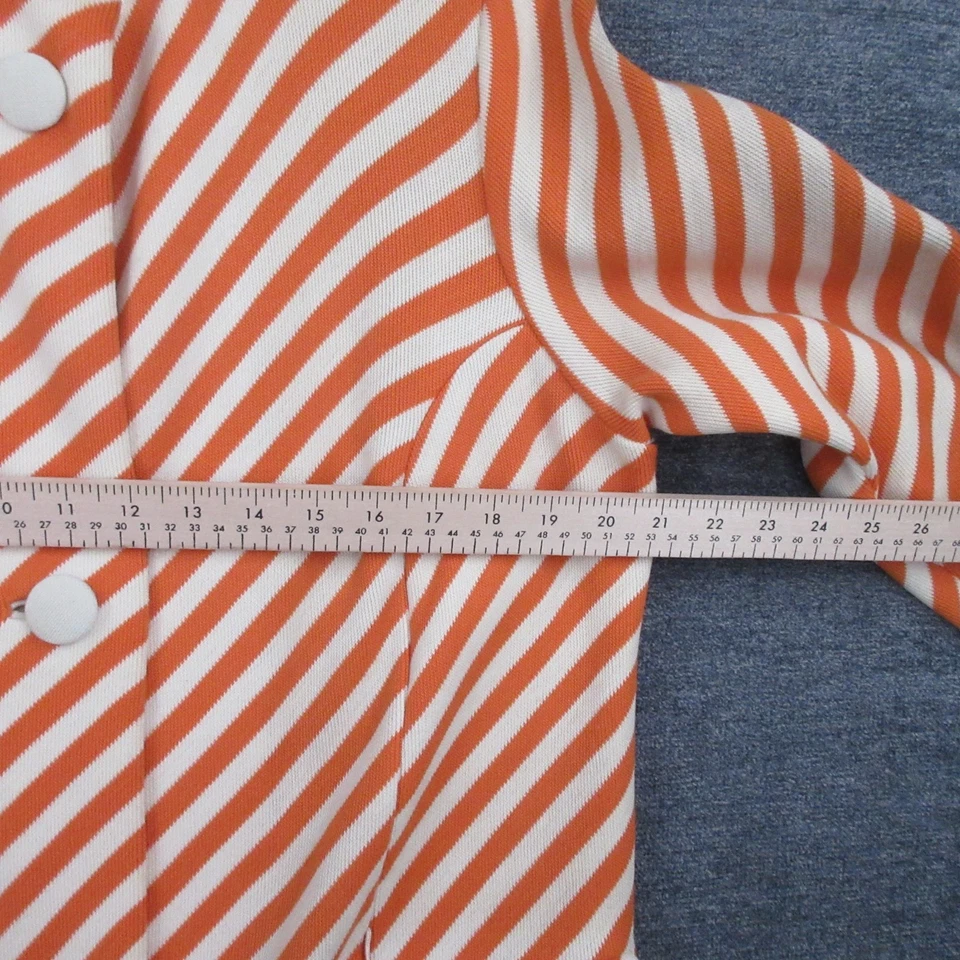 复古 20 世纪 60 年代 Edlo 外套女式 14 100% 羊毛橙色条纹中世纪长 — 第 4/4 张图片