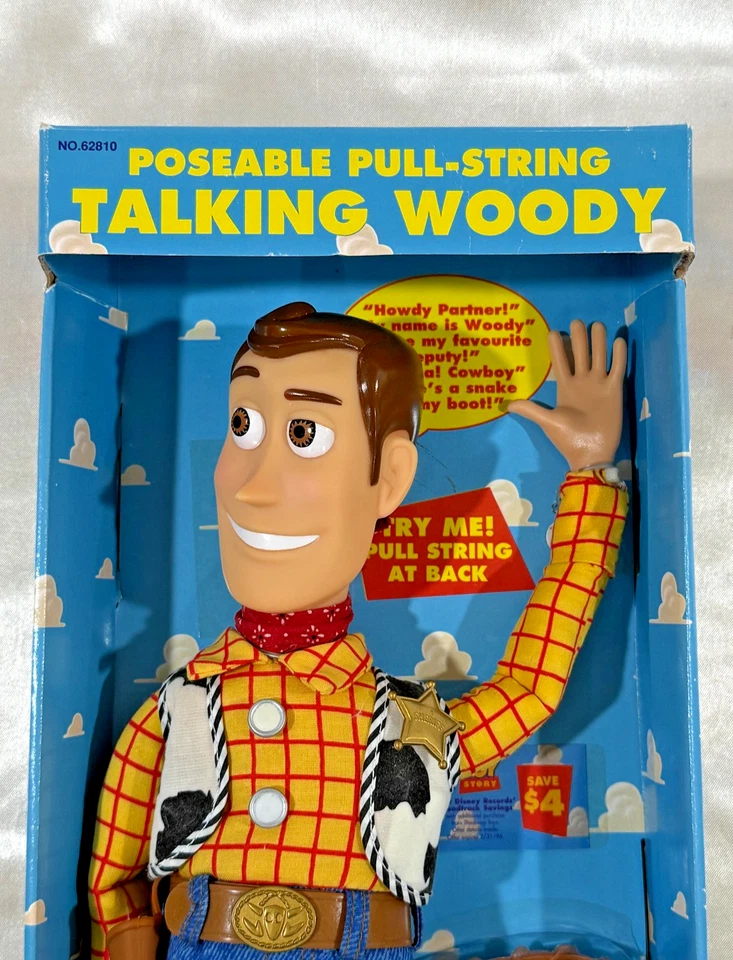 Muñeca Toy Story Woody 1995 cuerda de tracción posable primera edición Thinkway Disney rara Foto 2 de 4