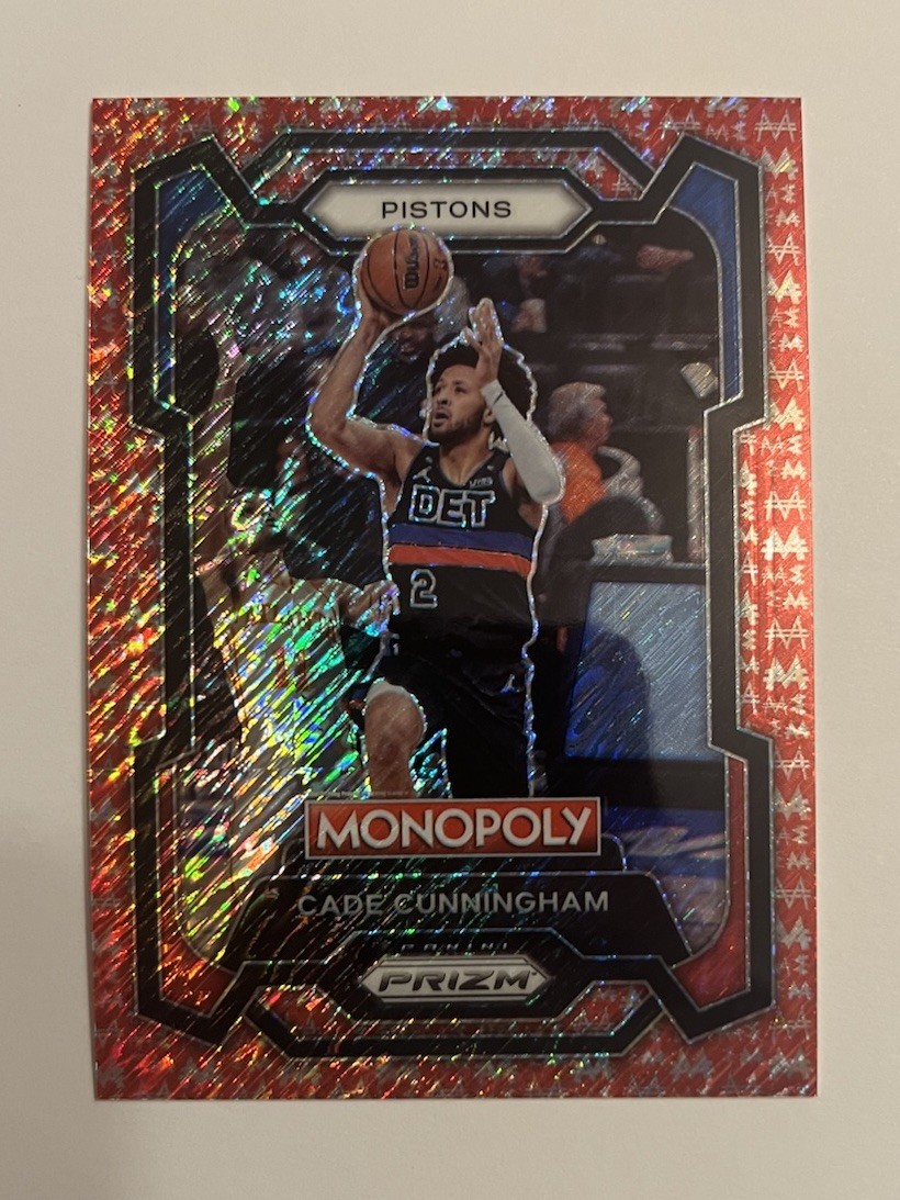 2023-24 Panini Prizm Monopoly Cade Cunningham Red Millionaire Shimmer /100 #25