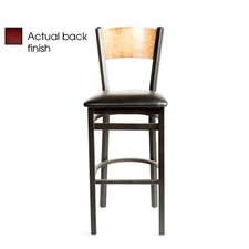 Oak Street Mfg Plain Mahogany Wood Back Barstool w/Black Vinyl Seat