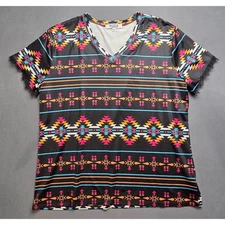 Rowdy Crowd Womens 3X Shirt Tribal Southwestern Aztec Lace Sleeve V Neck Black