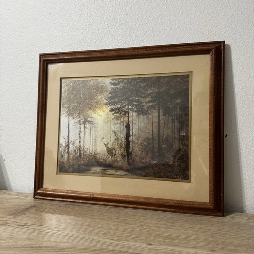 Gerald Coulson Quiet Forest Buck Painting Print Framed Matted Medium Wood Tone - Picture 2 of 12