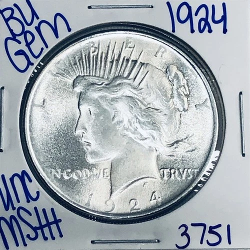 1924 BU UNCIRCULATED SILVER PEACE DOLLAR AUTHENTIC U.S. MINT FREE SHIPPING 3751