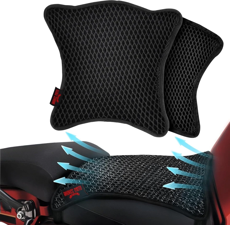 Universal Cool Mesh Motorcycle Seat Cover - Sweat-Resistant and Comfort-Focused Foto 3 de 4