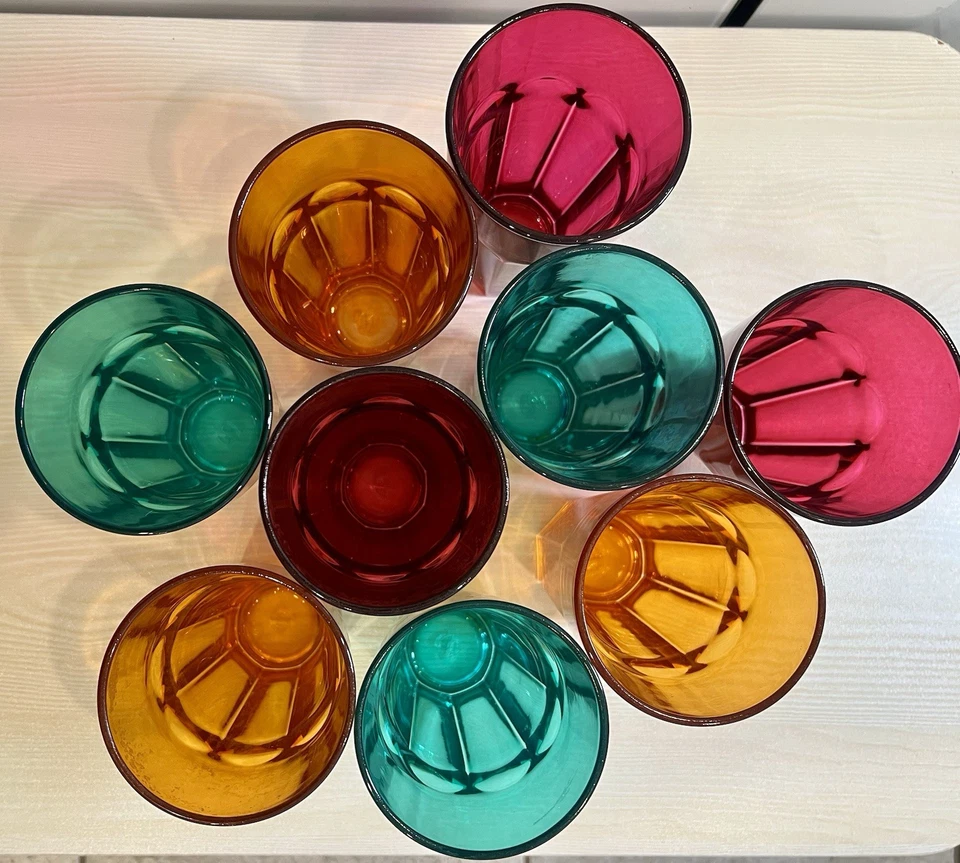 Colorful Pasabahce Palaks Juice Glasses Set of 9 Made In Turkey 8 oz Vintage - Image 3 of 3