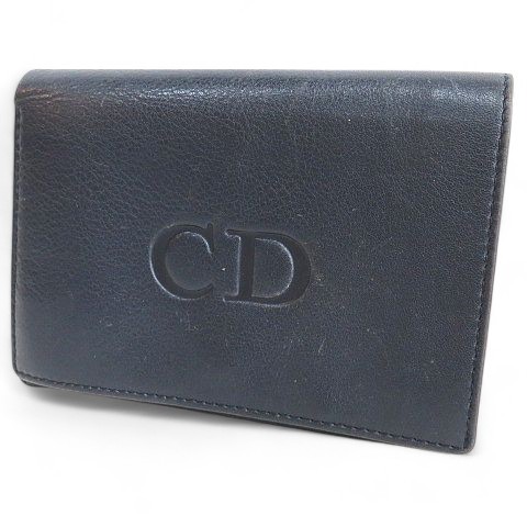 Christian Dior Vintage CD Logo Embossed Leather Bi-Fold Wallet in Black & Red