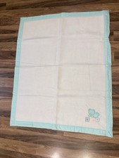Vintage Cuddle Time Baby Blanket Satin Trim Blue Bear Blocks Pastel Infant Child