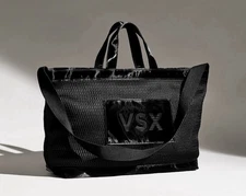 Victoria's Secret VSX Large Black Mesh Tote Travel Bag Top Zip Closure 2025 NWT
