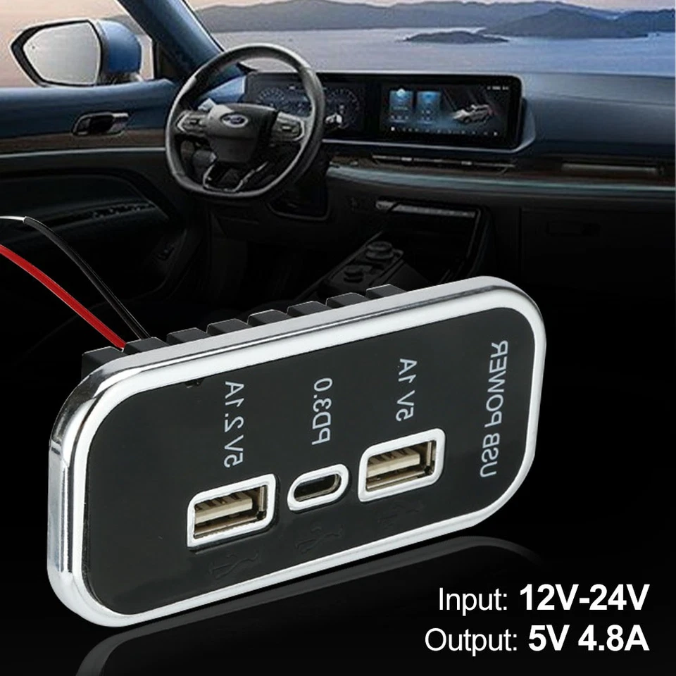 12V Auto Dual USB Typ C Ladegerät KFZ Buchse Licht Einbau Steckdose für Wohnwage - Bild 4 von 4