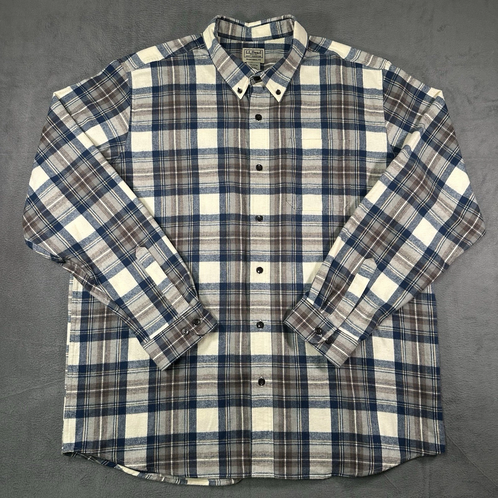 L.L.Bean Flannel Shirt Blue Plaid Mens XL Cotton Button Down Casual Outdoor