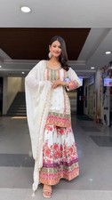 New Launch White HeavyFaux Georgette Palazzo Suit With Dupatta For Women  Girls