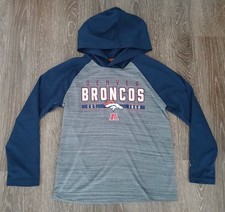 NFL Team Apparel Denver Broncos Boys Lightweight Hooded Shirt M 10 12 Blue