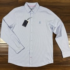 Psycho Bunny Large LL / 16 / 16.5 / 34 35 Stripe Jersey Knit Button Up Shirt