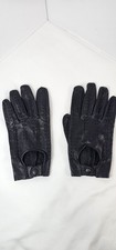 Vintage Fownes Black Leather Driving Gloves Size L Snap Wrist Perforated