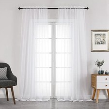 Sheer Curtains 108 Inch Length 2 Panels Set, 42"W x 108"L Pack of 2 White