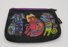 Laurel Burch Makeup Bag Cosmetics Dog Dogs Canvas Pouch Zipper Colorful Art